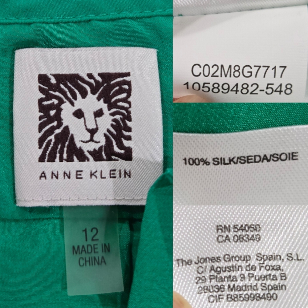 Anne Klein Silk Blouse Emerald Green Split Neck Size 12 (L001) - Picture 6 of 8